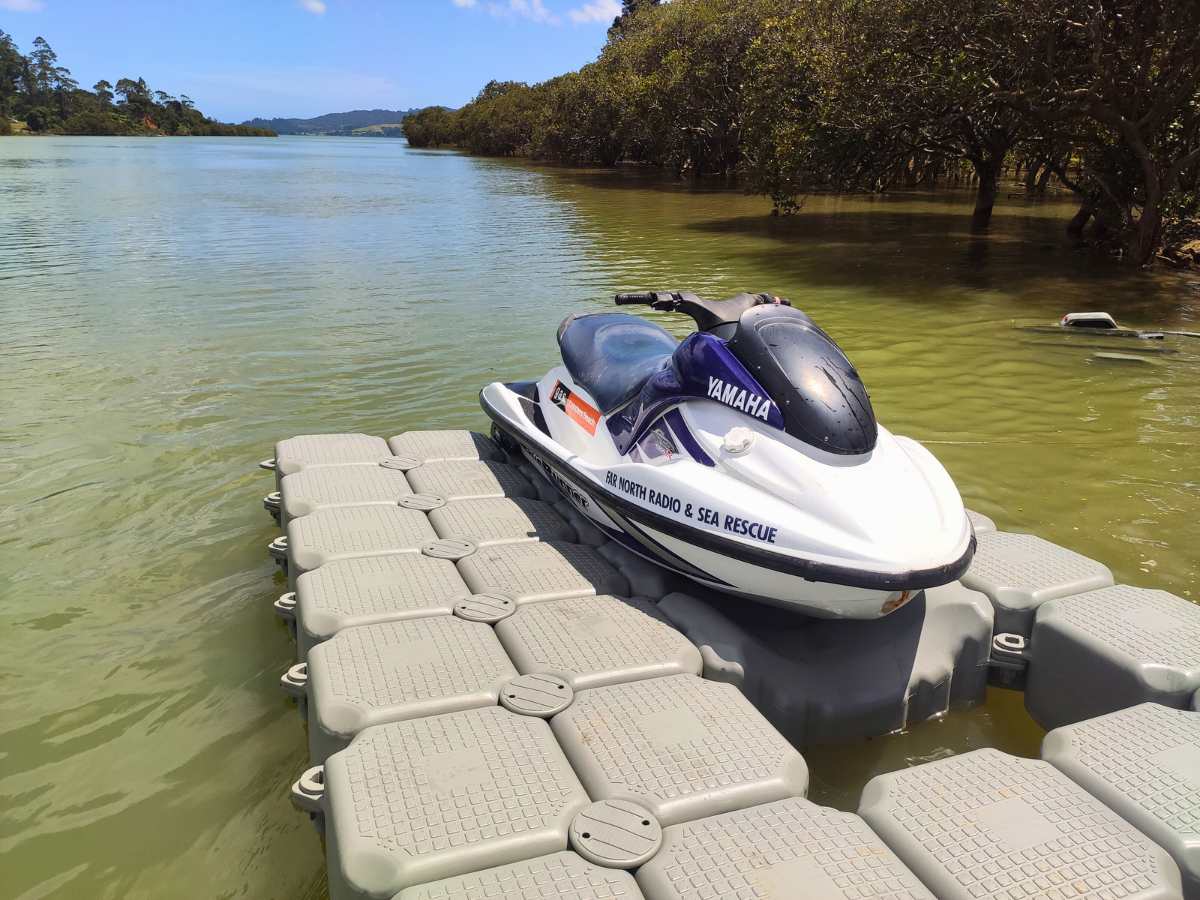 Jetski docked on a modular floating pontoon